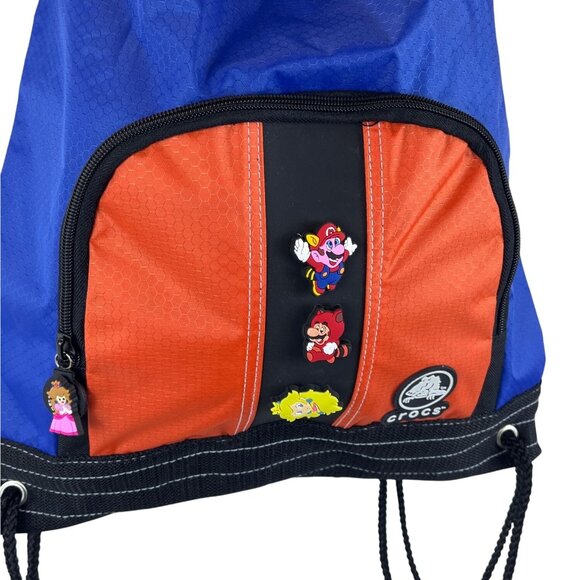 Crocs Blue & Orange With Super Mario Jibbitz Charms Carry Sack  Backpack - New - Picture 3 of 10